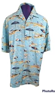 NWT Newport Blue, Blue‎ Corona Luxury Hawaiin Button Down Shirt Men's Large